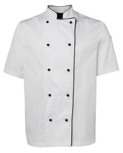 JBs wear Unisex Chefs Jacket Short Sleeve-White Black Piping-2XS