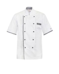 Chefs Craft Unisex Executive Chefs Light Weight Vented Jacket With Checked Detail Short Sleeve -White Check-2XS