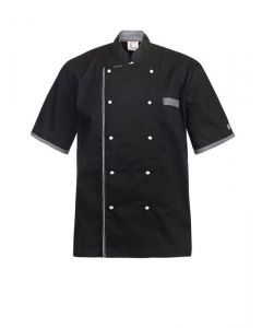 Chefs Craft Unisex Executive Chefs Light Weight Vented Jacket With Checked Detail Short Sleeve -Black Check-2XS
