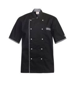 Chefs Craft Unisex Executive Chefs Light Weight Vented Jacket With Checked Detail Short Sleeve -Black Check-2XS