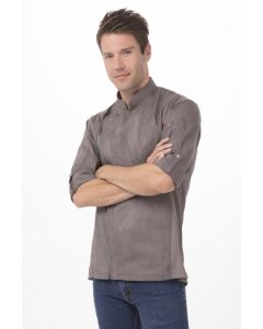 Chef Works Men's Hartford Zipper Short Sleeve Chef Jacket-Graphite Grey-XS