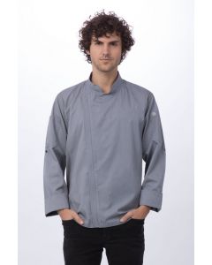 Chef Works Men's Hartford Zipper Short Sleeve Chef Jacket-Grey-XS