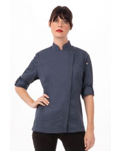Chef Works Women's Hartford Zipper Chef Long Sleeve Jacket-Blue-XS
