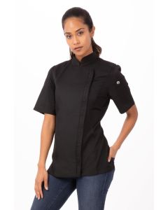 Chef Works Springfield Women's Zipper Chef Short Sleeve Jacket-Black-XS