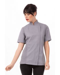 Chef Works Springfield Women's Zipper Chef Short Sleeve Jacket-Grey-XS