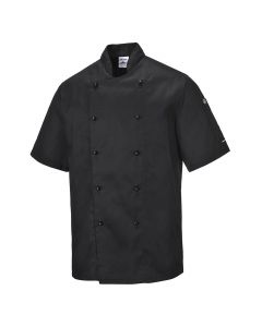 Portwest Men's Kent Chefs Jacket Short Sleeve -Black-XS