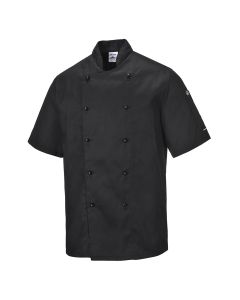 Portwest Men's Kent Chefs Jacket Short Sleeve -Black-XS