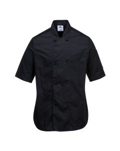 Portwest Ladies Rachel Chefs Jacket Short Sleeve -Black-XS