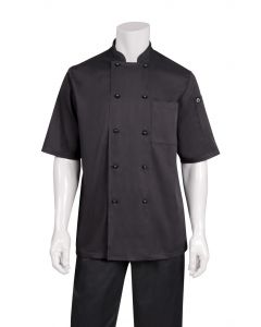 Chef Works Men's Canberra Basic Chef Short Sleeve Jacket-Black-XS