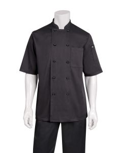 Chef Works Men's Canberra Basic Chef Short Sleeve Jacket-Black-XS
