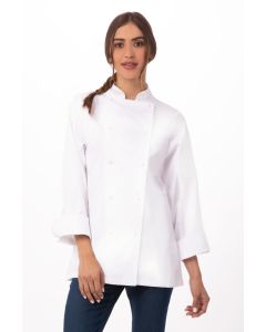 Chef Works Women's Elyse 100% Cotton Chef Long Sleeve Jacket-White-XS