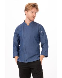 Chef Works Men's Gramercy Denim Chef Jacket Long Sleeve -Blue Denim-XS