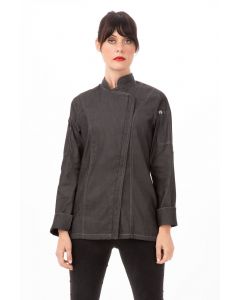 Chef Works Women's Gramercy Denim Zipper Chef Long Sleeve Jacket-Black Denim-XS