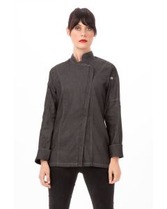 Chef Works Women's Gramercy Denim Zipper Chef Long Sleeve Jacket-Black Denim-XS