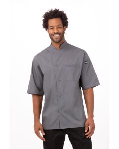 Chef Works Men's Valais V-Series Chef Short Sleeve Jacket-Grey-XS