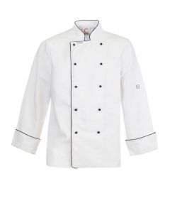 Chefs Craft Unisex Executive Chefs Jacket Long Sleeve With Piping -White Black Piping-2XS