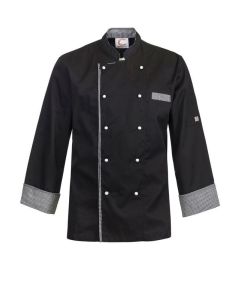Chefs Craft Unisex Executive Chefs Light Weight Vented Jacket With Checked Detail Long Sleeve -Black Check-2XS
