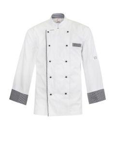 Chefs Craft Unisex Executive Chefs Light Weight Vented Jacket With Checked Detail Long Sleeve -White Check-2XS